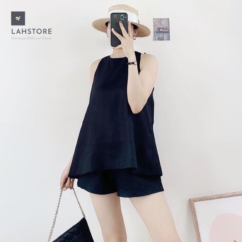 Set đồ nữ đũi, bộ đồ nữ hè áo yếm quần đùi chất đũi thun co dãn nhẹ cực kì dễ thương