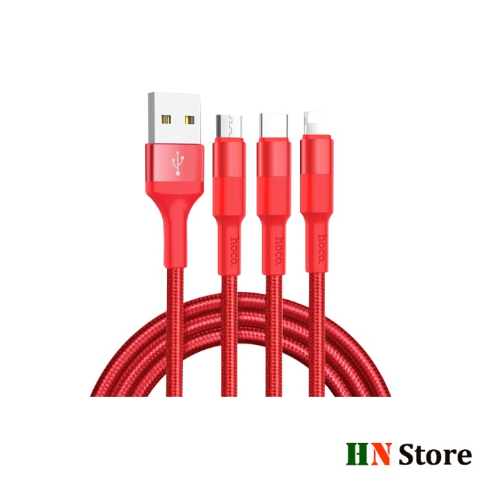 Dây Cáp Sạc đa năng Hoco X26 3 đầu IP/ MicroUsb/Type C, dây dù siêu bền, chống đứt dài 1m