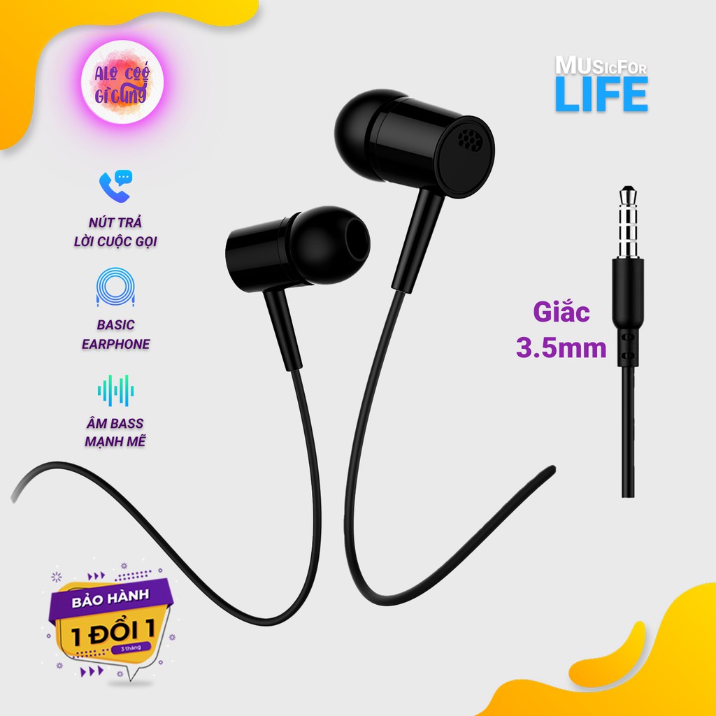Tai Nghe Nhét Tai KY-D21 Mirco Đàm Thoại, Giắc 3.5mm Âm thanh HD Nghe Nhạc, Chơi Game, In-Ear Headphone
