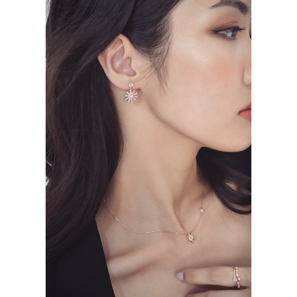 Khuyên tai bạc nữ Mon Lilas Mặt Hoa Tuyết Đính Đá K092003