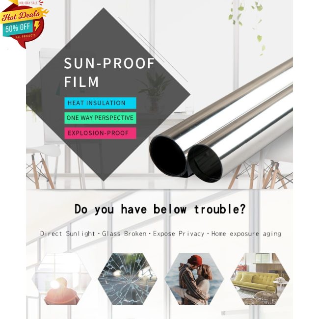 Phim Vinyl Dán Kính Cửa Sổ/Cửa Sổ Riêng Tư Màu Bạc 1 Chiều Dài 1/2M Chống Nhìn Trộm Tự Dính