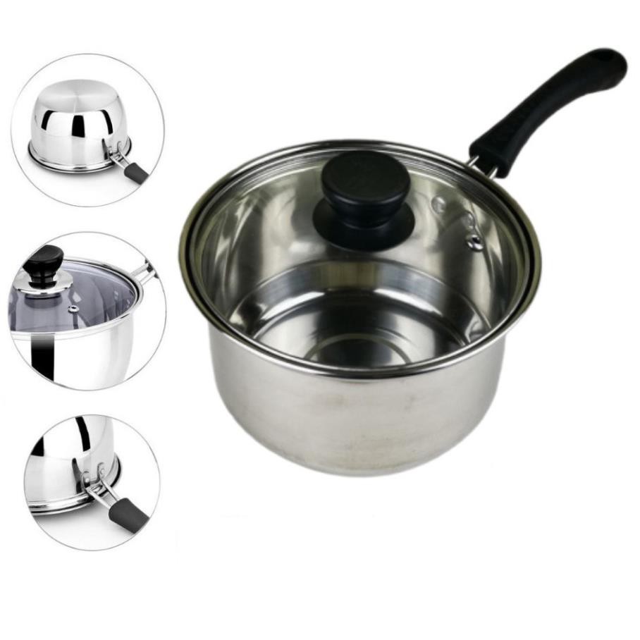 Nồi Nấu Bột, Nấu Cháo Đồ Ăn Dặm Cho Bé Inox 304 Size 18Cm Dày Dặn, Cao Cấp