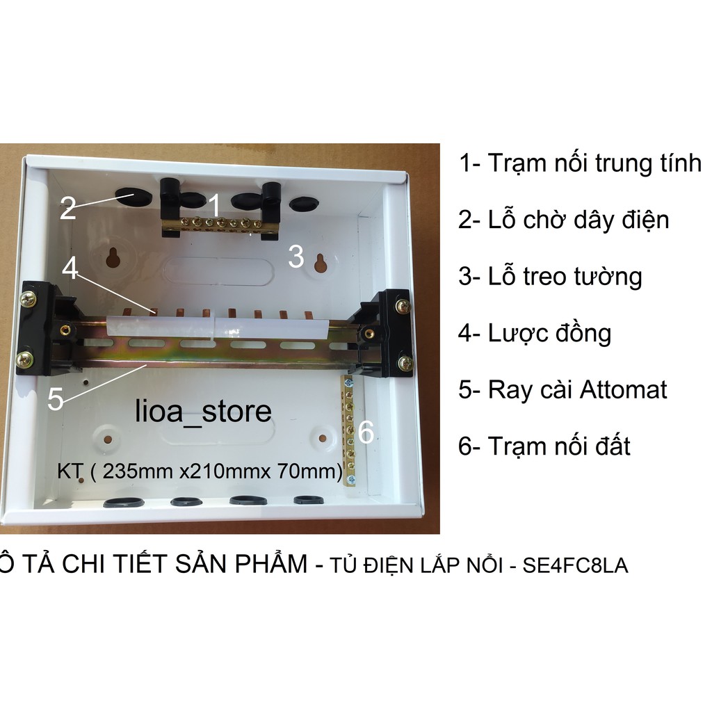 TỦ ĐIỆN MẶT NHỰA ĐẾ KIM LOẠI LiOA LOẠI 8 ÁT ĐƠN.