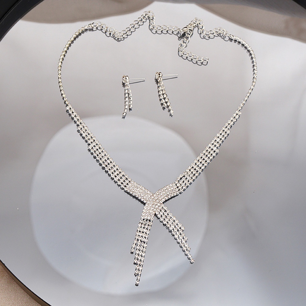 Bộ Vòng cổ + Bông Tai Đính Kim Cương Giả Siêu Lấp Lánh