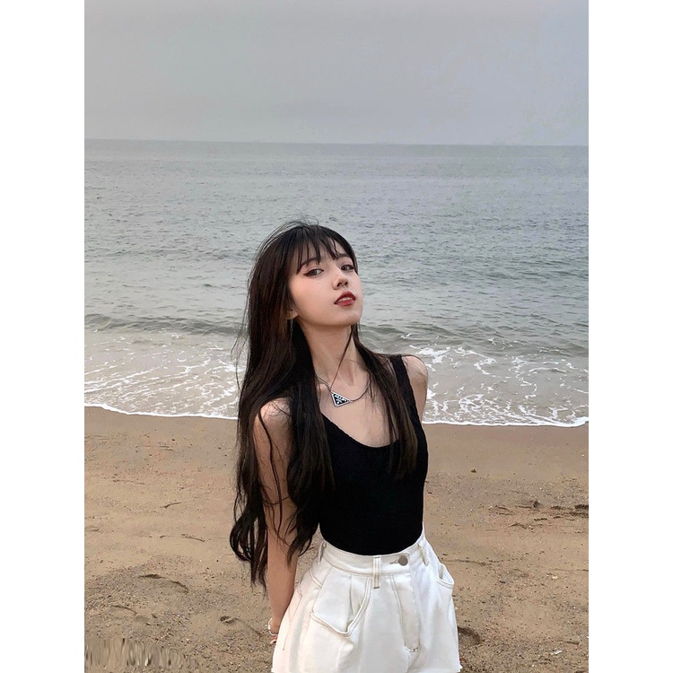 Quần Jean Nữ Lưng Cao Ống Rộng Rách Gối Màu Trắng Thời Trang Mùa Hè Phong Cách Hàn Quốc Mới