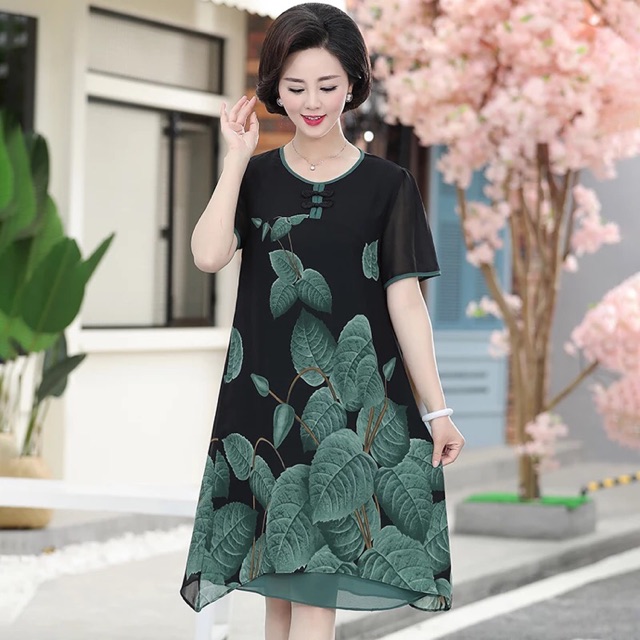 Đầm Quý Bà Dáng Xuông Hoa Hoạ Tiết U50_U60.Sz: XL-4XL