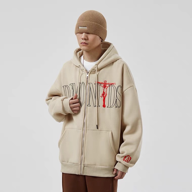 Áo Hoodie Khóa Zip Chữ Demonids LJIN K0605 Chất Nỉ Dày Dặn Cá Tính Trẻ Trung
