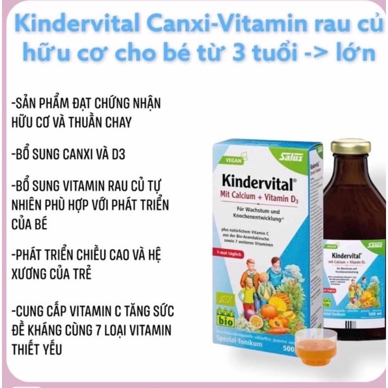 CANXI HỮU CƠ KINDERVITAL CHO BÉ 250ML  mẫu mới