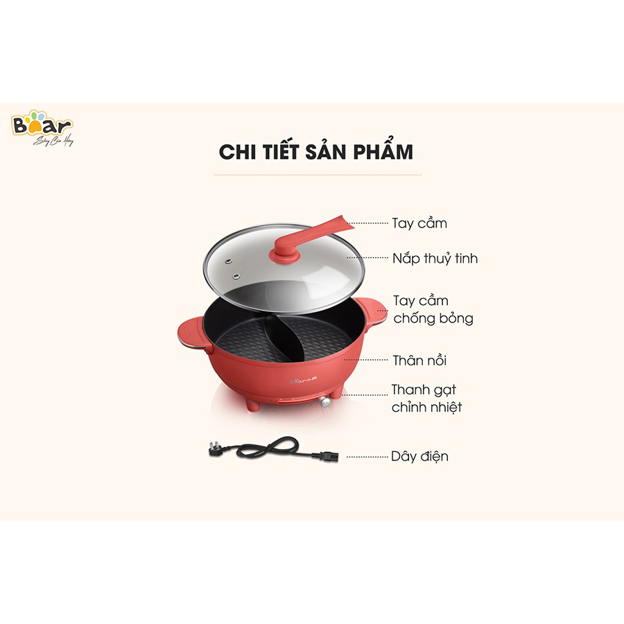 Nồi lẩu điện uyên ương hai ngăn Bear SUBE006 - DHG-B60R6, dung tích 6L