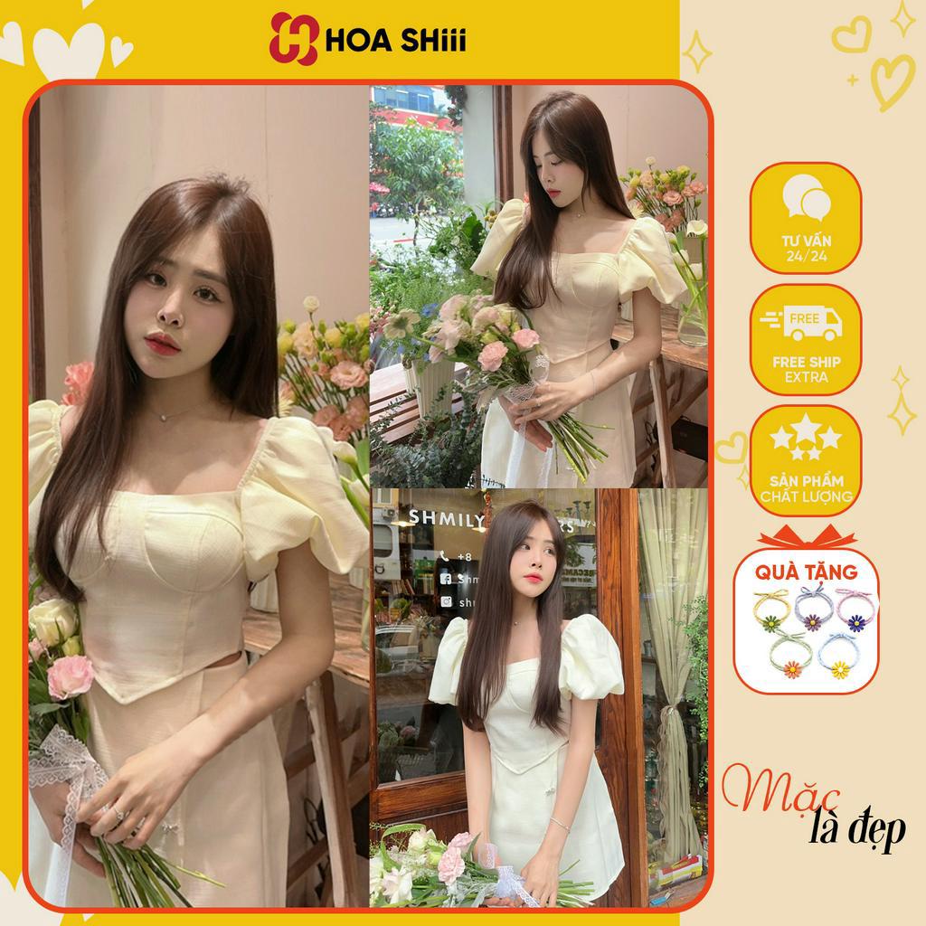 Set thiết kế áo tay bồng tiểu thư Mix Chân Váy Midi tặng kèm tag chân váy Ảnh Thật sẵn hàng kèm video