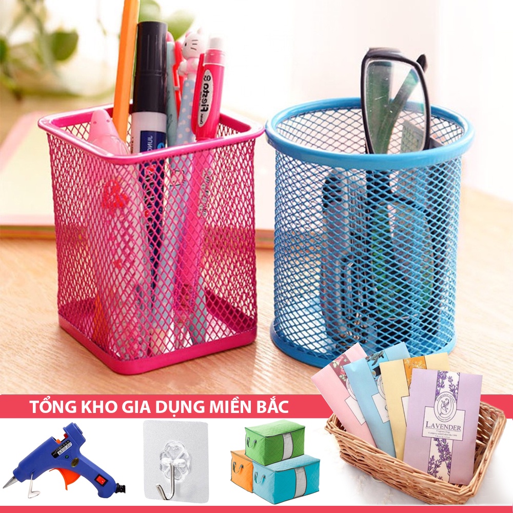[Tổng Kho Sỉ] Hũ Giỏ Đựng Bút Lưới Sắt Văn Phòng Để Bàn - Ống Lọ Cắm Bút Kim Loại VUÔNG Văn Phòng Phẩm (Chọn Màu)