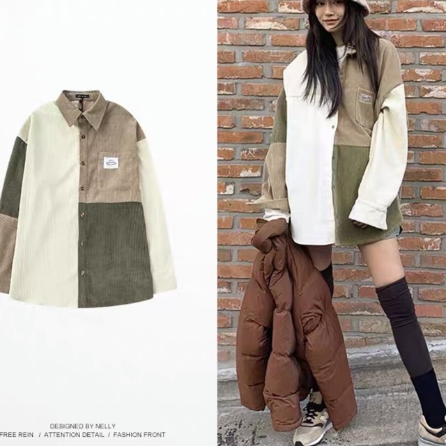 Sơ mi nhung tăm vá siêu dày dặn nam nữ unisex