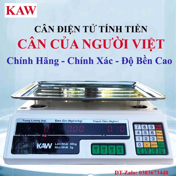 Cân điện tử tính tiền KAW 40kg, Cân điện tử nhà bếp siêu thị, Màn LED đỏ, Hiển thị 2 mặt, Độ chính xác cao