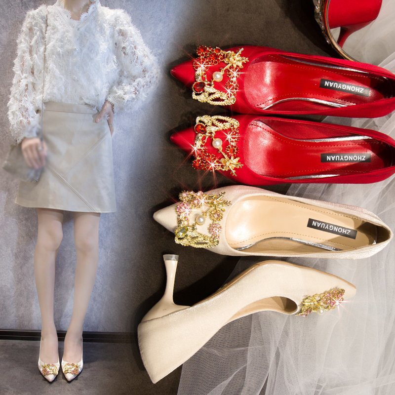 Giày cao gót mũi nhọn nữ, Stilettos Pumps cưới kiểu Trung Quốc cho cô dâu