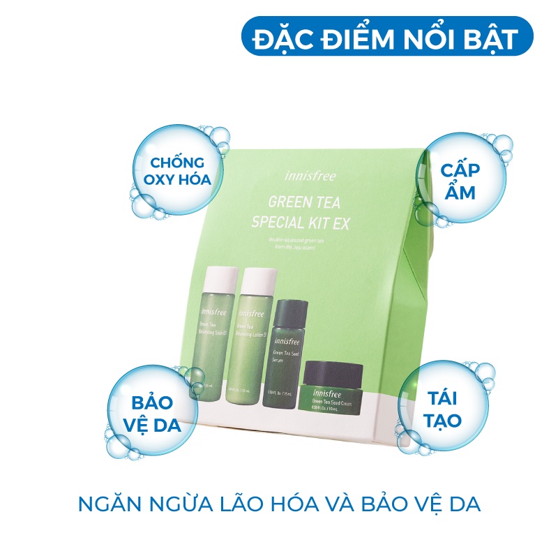 Bộ dưỡng da - Bộ dưỡng ẩm chiết xuất từ lá Trà Xanh Innisfree Hàn Quốc Mẫu Mới [Hàng Auth Hàn Quốc]