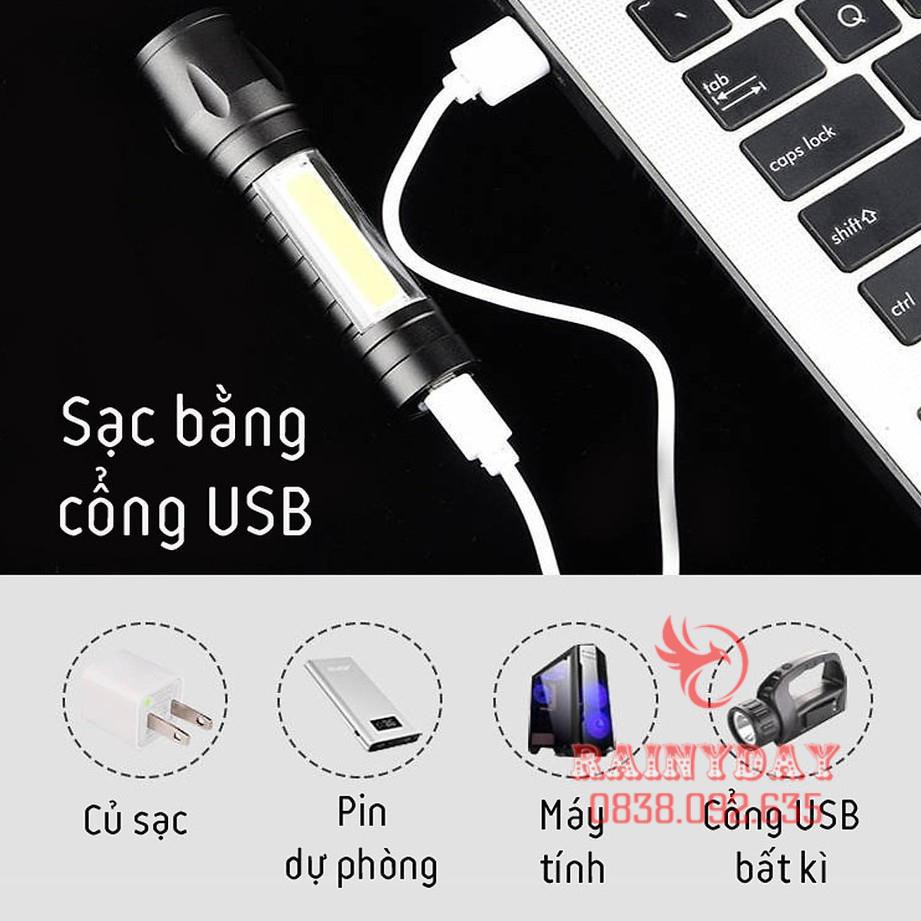 Bộ Đèn Pin Siêu Sáng Mini Pin Sạc Điện Usb Bóng Led Có Zoom Chống Nước Cầm Tay Chuyên Dụng .