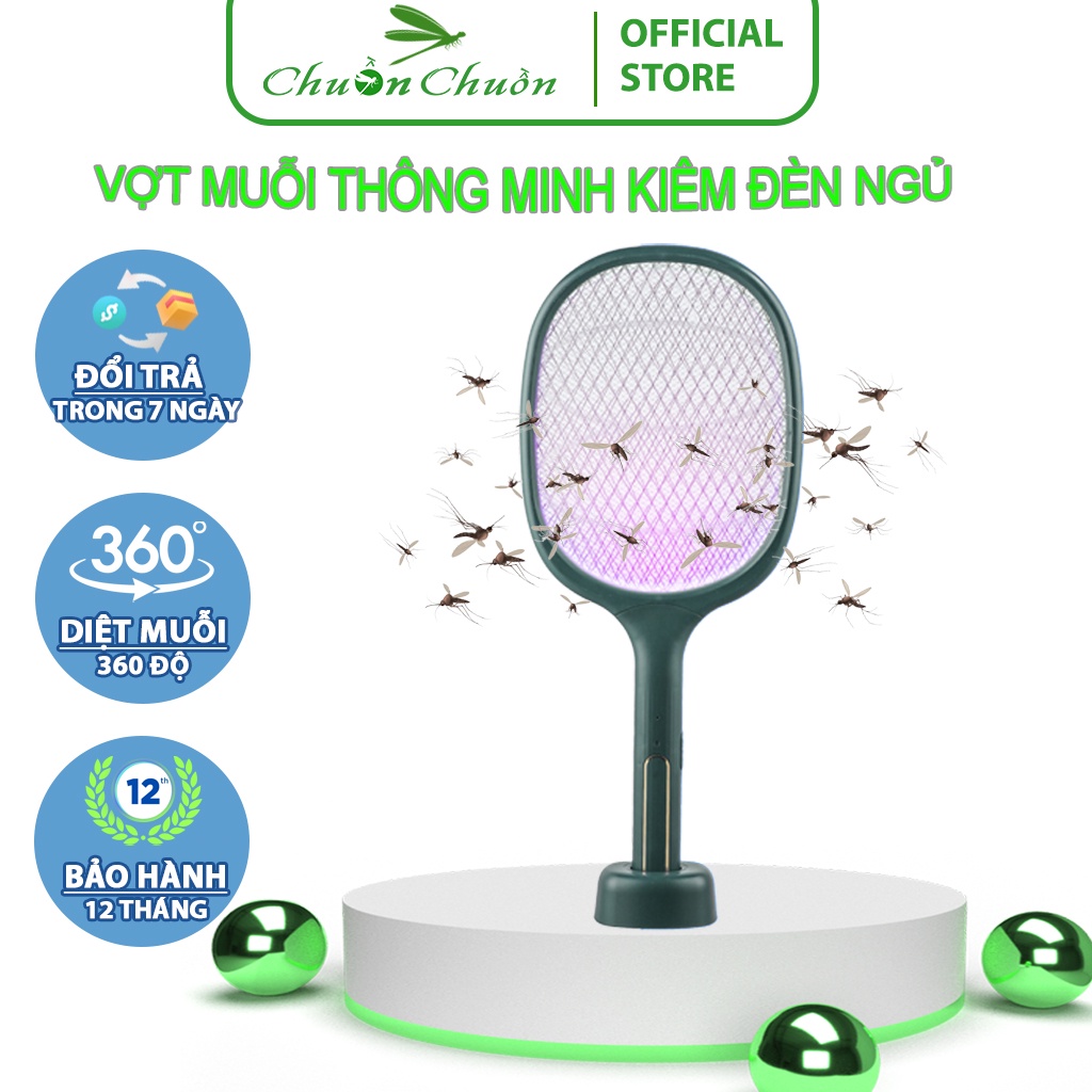 Vợt Muỗi Cao Cấp ❤️FREESHIP❤️ Vợt muỗi thông Minh Kiêm Đèn Bắt Muỗi Tự Động 2 Trong 1 Bảo Hành 12 Tháng
