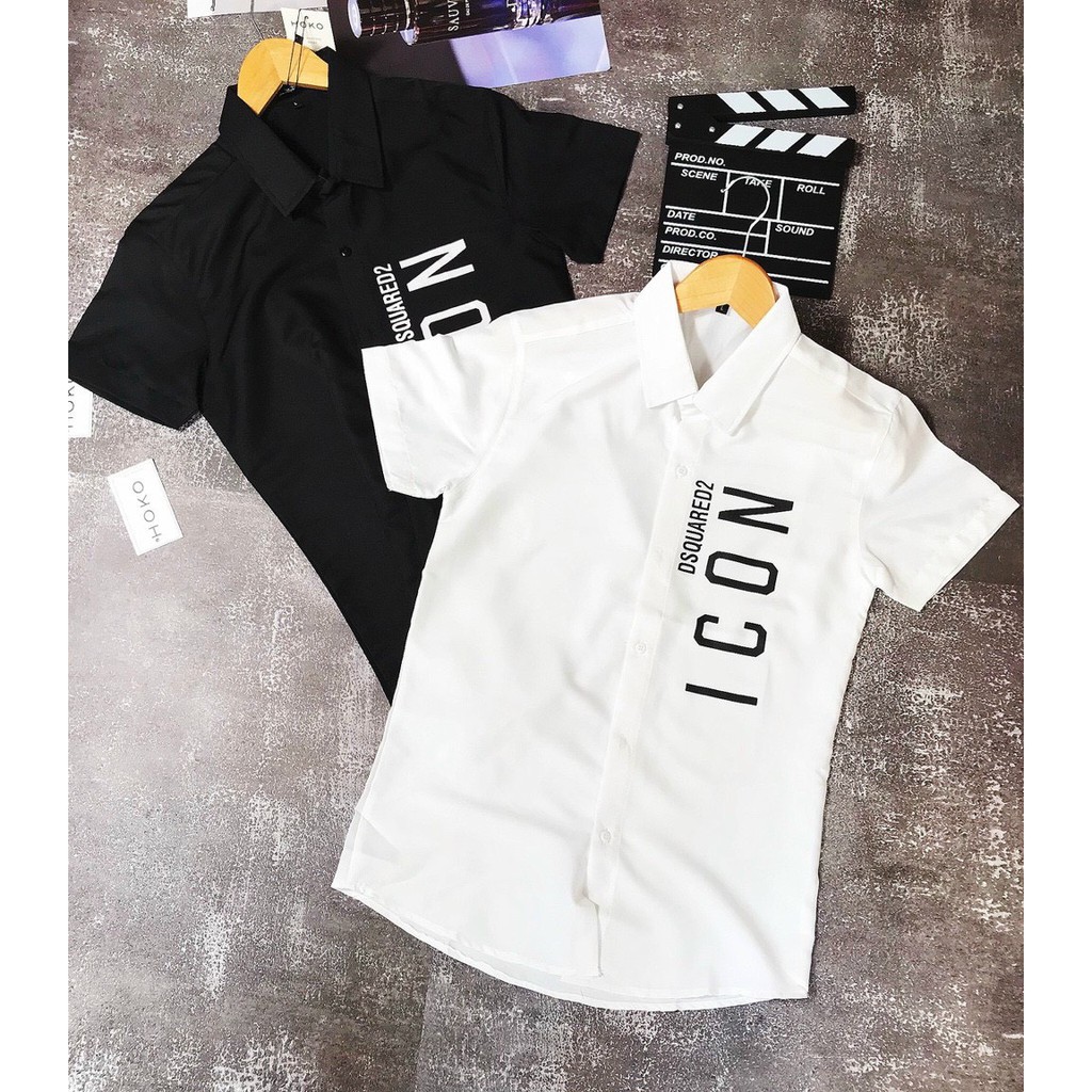 Áo sơ mi nam tay ngắn hàn quốc cao cấp in I.CON giá rẻ mẫu mới nhất AHFASHION
