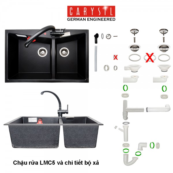 Chậu rửa chén đá CARYSIL  LMC5, công nghệ Đức, bảo hành 05 năm