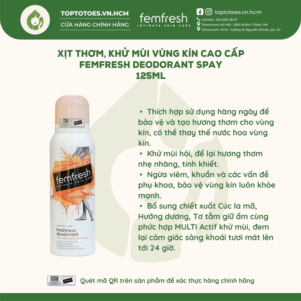 Xịt thơm, khử mùi vùng kín cao cấp Femfresh Deodorant Spay 125ml [NHẬP KHẨU CHÍNH HÃNG 100%]
