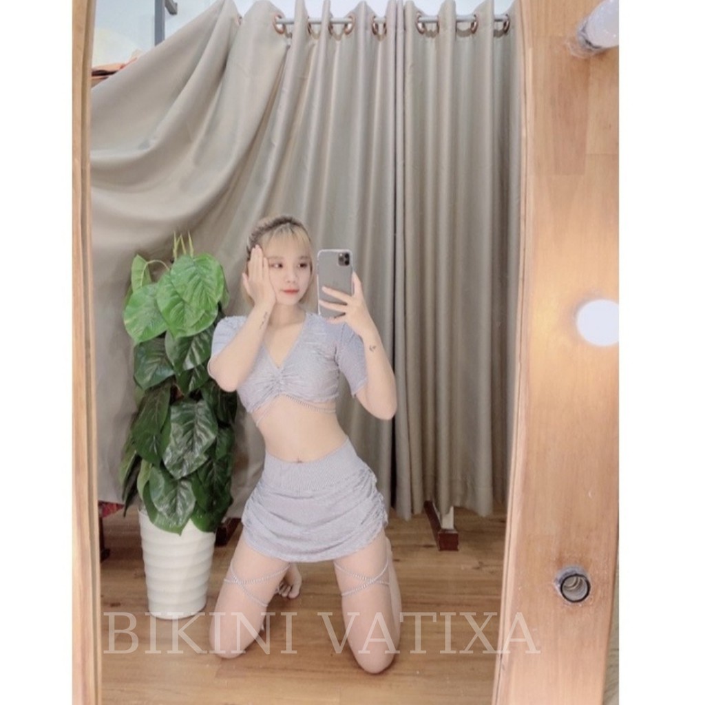Bikini, đồ bơi 2 mảnh áo tay ngắn váy rút dây sành điệu, kín đáo VATIXA BKN09 | BigBuy360 - bigbuy360.vn