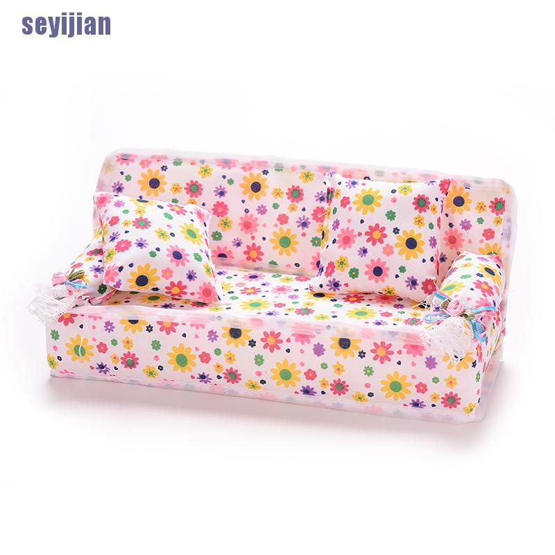 Set 3 Đệm Ghế Sofa Kèm 2 Gối Cho Nhà Búp Bê
