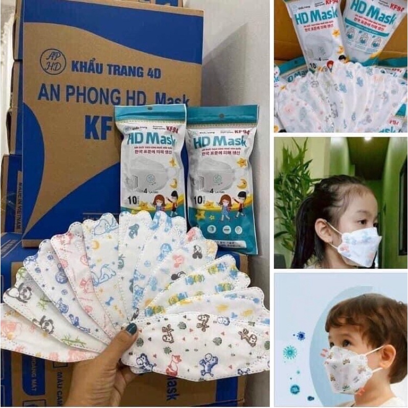 Combo 50 chiếc khẩu trang An Phong KF94 dành cho bé từ 2-8t mix mẫu ngẫu nhiên