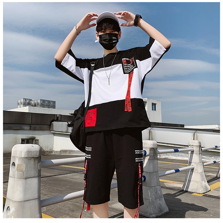 Bộ Quần Áo Thun Nam Cổ Tròn Tay Ngắn Phối Hai Màu Quần Phối Dây Chữ Cá Tính Thời Trang MENFASHION1989 SET NAM 9000039CC | BigBuy360 - bigbuy360.vn