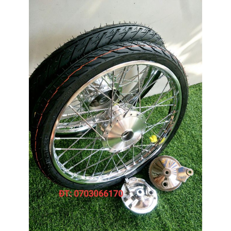 Cặp bánh căm WAVE DREAM niền sắt UNION VD 1.2 1.4 loại 1 vỏ CRV 50.60 đùm căm mạ CROM loại 1 kèm má đùm