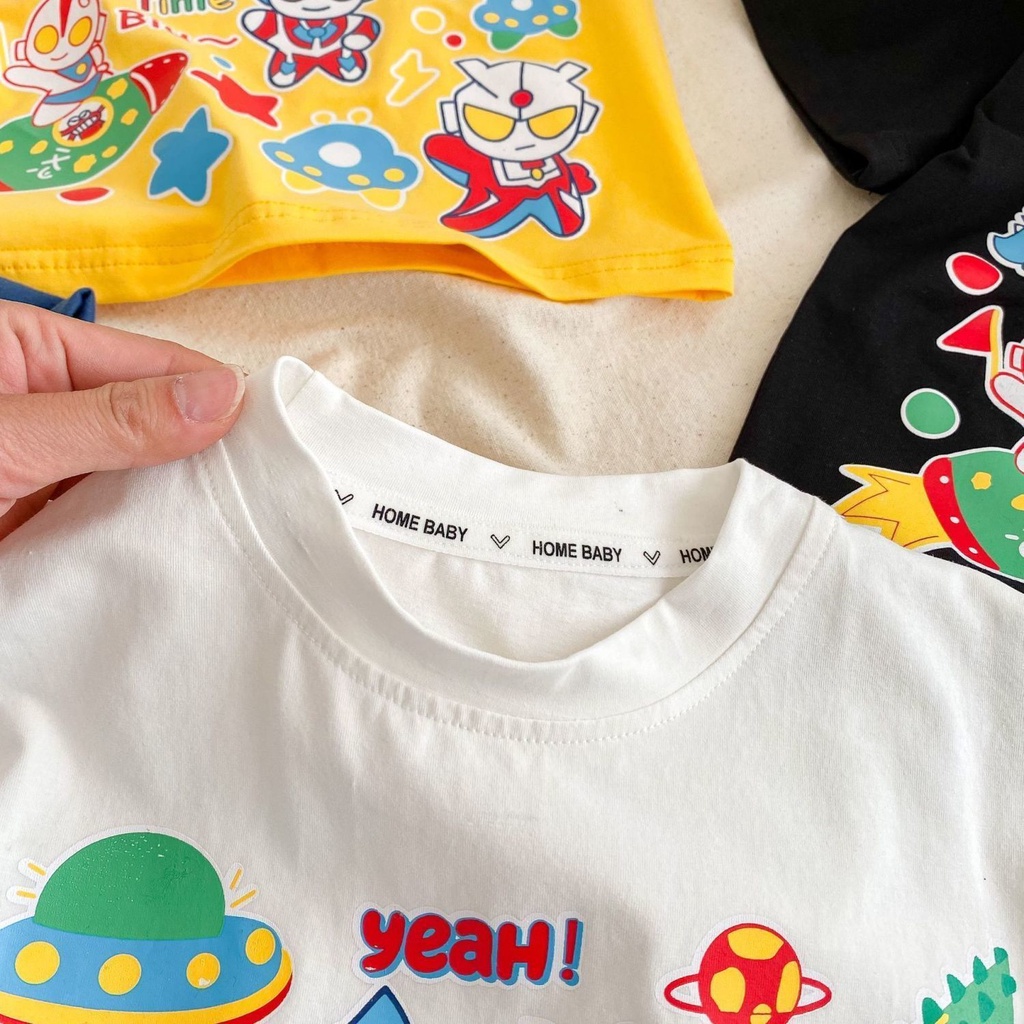 Áo Thun Cotton Tay Ngắn In Hoạt Hình Ultraman Dành Cho Bé Trai