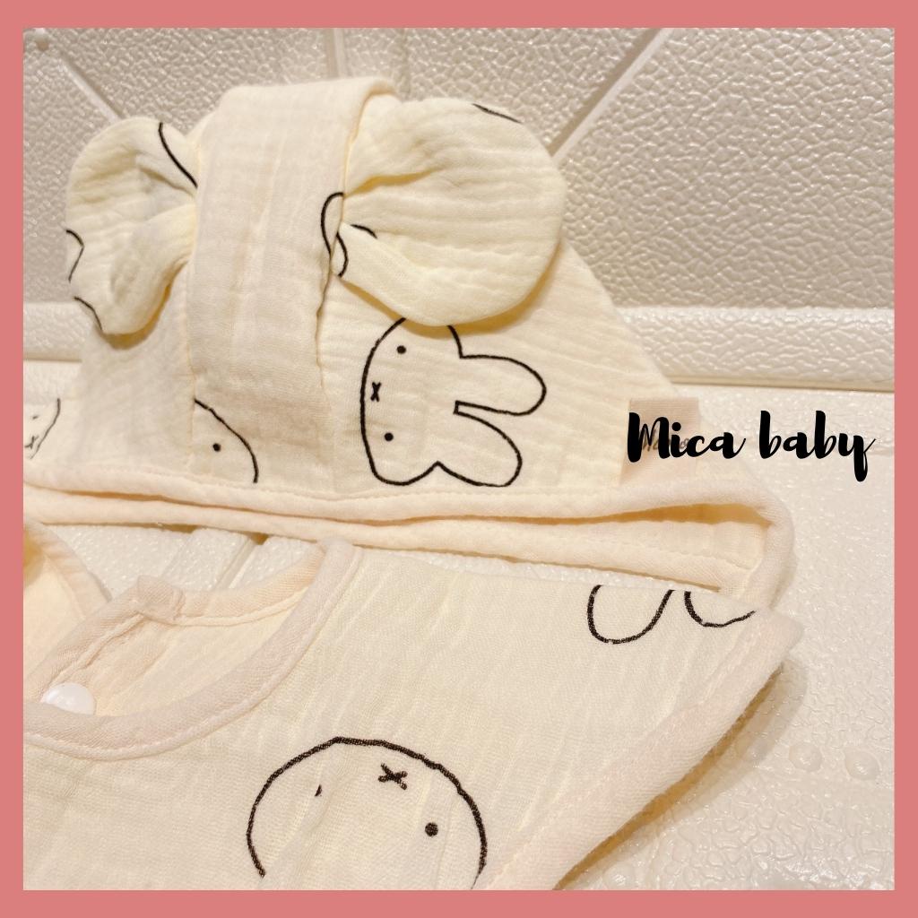 Set mũ yếm cổ vải xô cánh hoa siêu mềm cho bé Mica Baby YC10