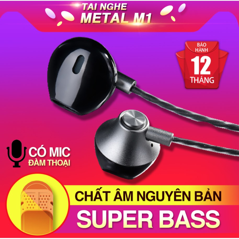 [Mã ELFLASH5 giảm 20K đơn 50K] Tai nghe METAL nhét tai Bagi có mic đàm thoại BM-m1