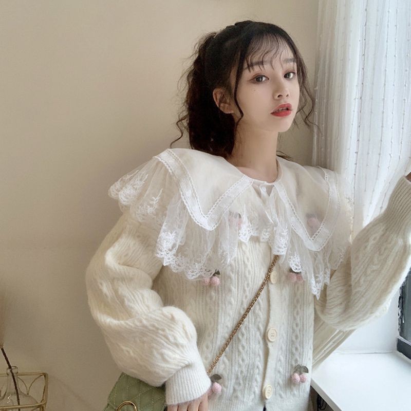 (Order)Áo len cardigan và sơ mi trắng cổ bèo