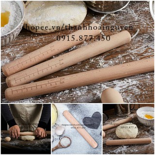 Cây lăn bột gỗ sồi có chia kích thước dài 30cm ( cây cán bột làm bánh )