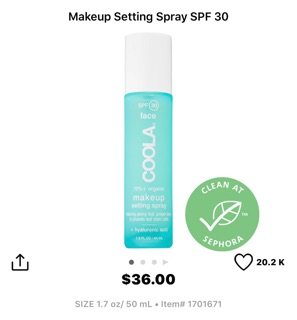 Xịt giữ lớp trang điểm Coola SPF30 fullsize 44ml