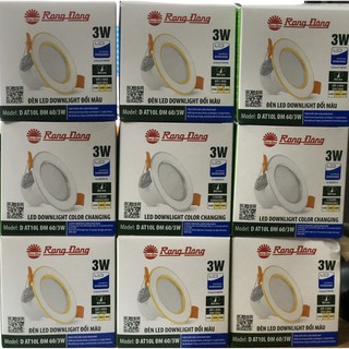 Đèn LED âm trần đổi 3 màu ánh sáng 3W Rạng Đông, khoét lỗ 60mm, vỏ nhôm đúc Model DAT10L ĐM 60/3W (viền bạc/ viền vàng)