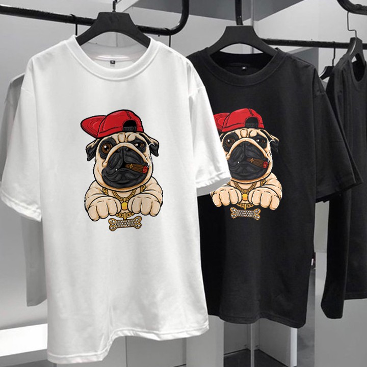 Áo Thun Unisex Pug Rickid, áo phông đen trắng nam nữ oversize
