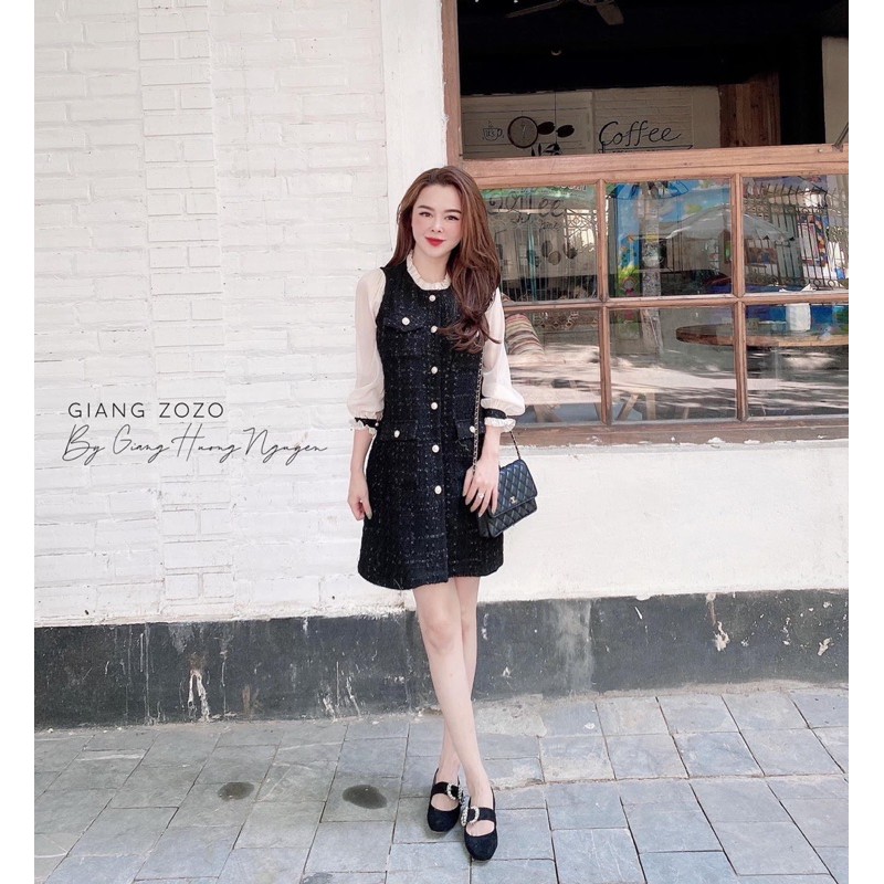 Váy dạ tay phối voan