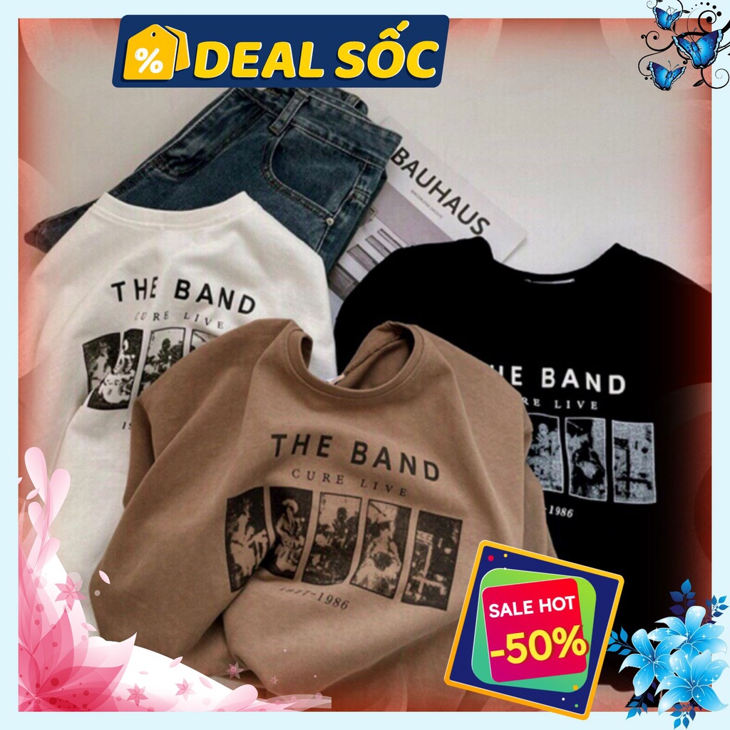 Áo thun tay lỡ the band form rộng, áo phông nam nữ cotton oversize QuyenBaoStore