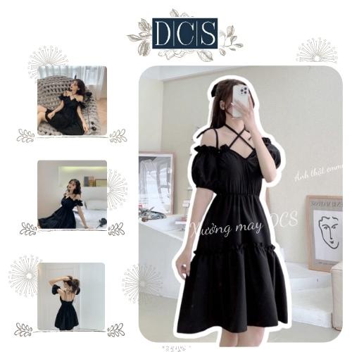 Váy nữ Angle Dress đen đan dây buộc cổ đầm Ulzzang trễ vai bánh bèo công chúa mặc hè Xưởng May DCS