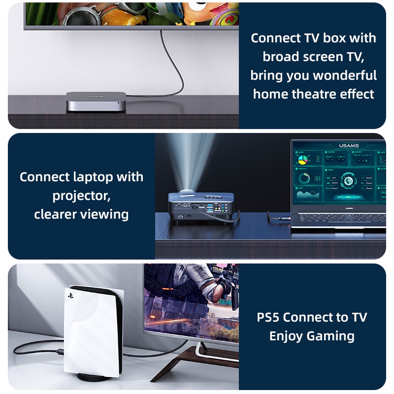 Dây Cáp Âm Thanh / Video USAMS U74 2m 3m 4K 144Hz Ultra HD HDMI-Compatible DP Cho TV Box PSP 5 4 3