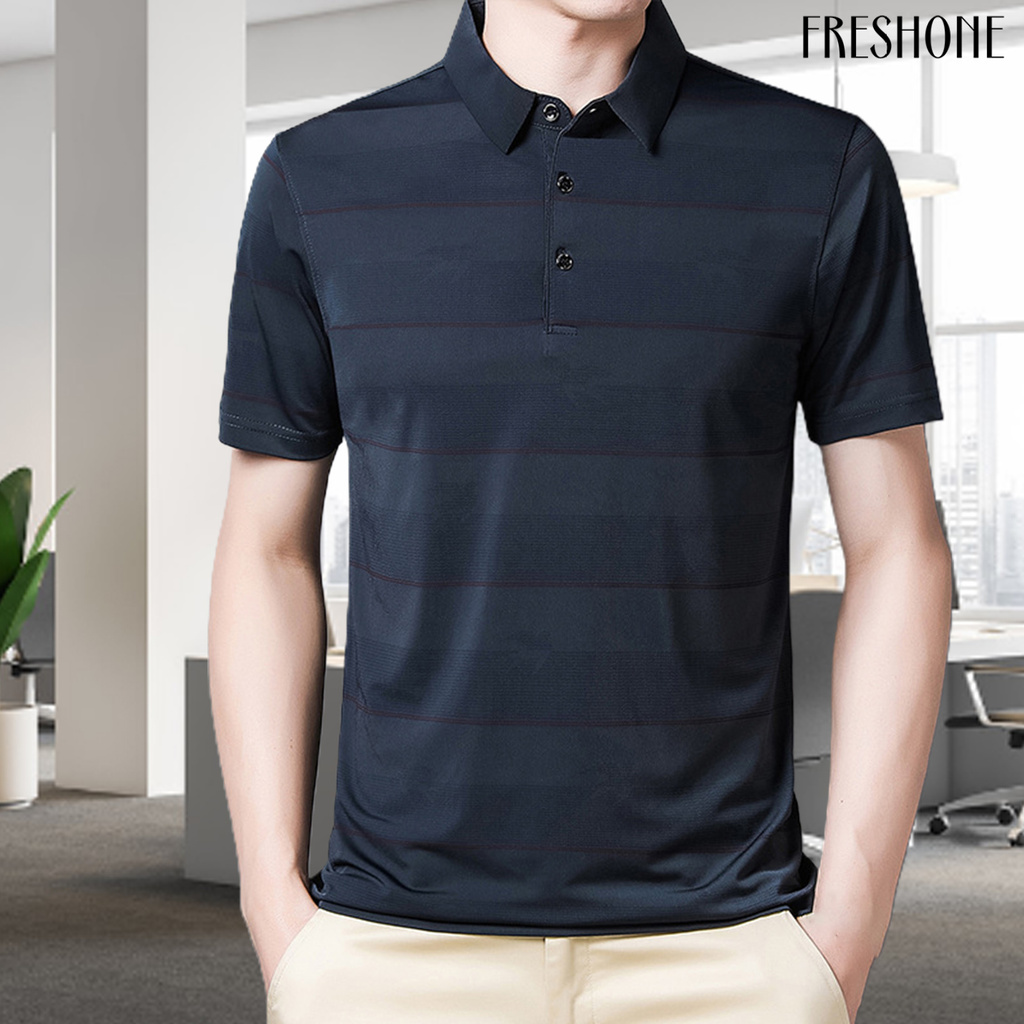 (Hàng Mới Về) Áo Thun Tay Ngắn Cổ Bẻ Họa Tiết Sọc Ngang Thời Trang Công Sở