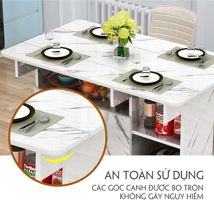 Bàn ăn gấp gọn có bánh xe, Bộ bàn ăn thông minh mở rộng cho 4 đến 6 người ăn kích thước D120 x R70 x C75 | BigBuy360 - bigbuy360.vn