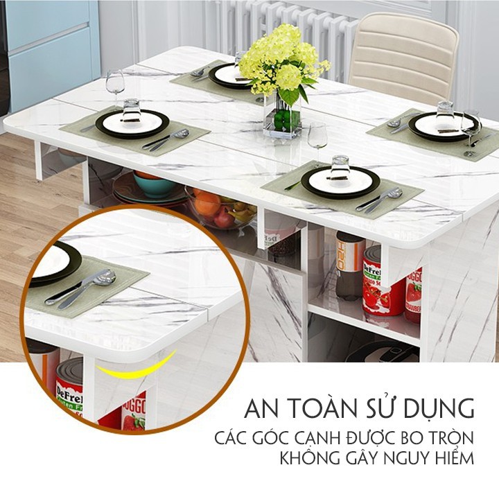 Bàn ăn gấp gọn có bánh xe, Bộ bàn ăn thông minh mở rộng cho 4 đến 6 người ăn kích thước D120 x R70 x C75