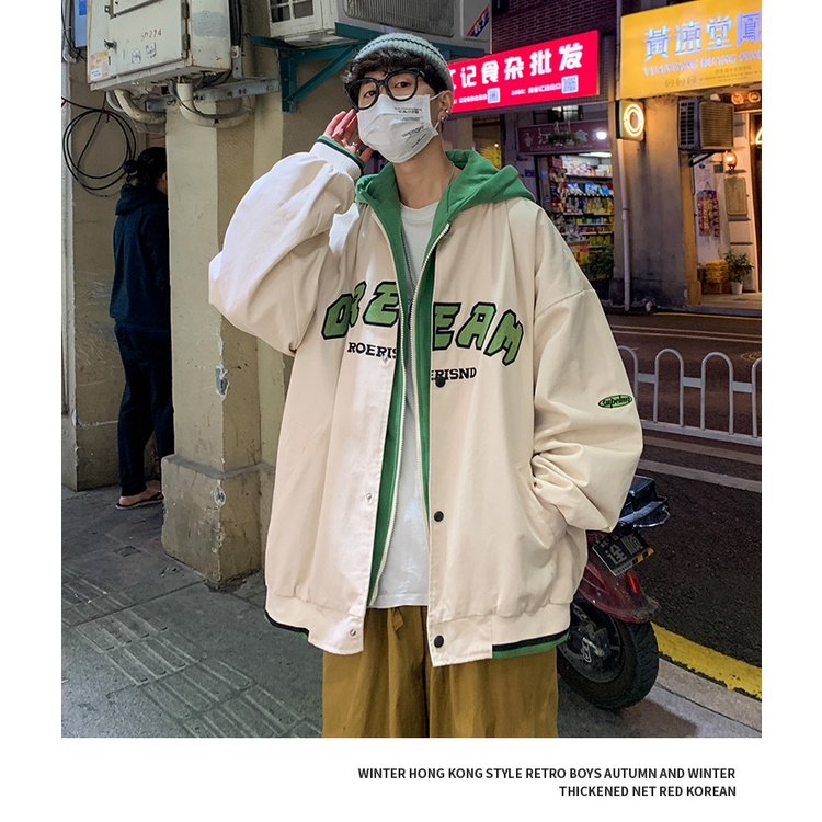 Áo khoác hoodie giả hai lớp phong cách harajuku hàn quốc dễ phối đồ dành cho nam TF1