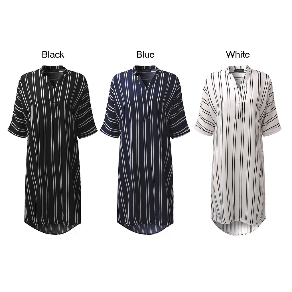 Đầm nữ ngắn tay cổ tròn sọc vằn thời trang | BigBuy360 - bigbuy360.vn