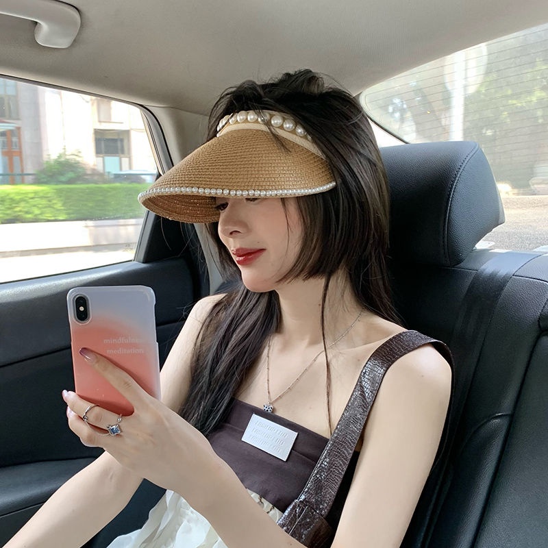 Nón Cối Hở Chóp Chống Nắng Đính Ngọc Trai Giả Thời Trang Mùa Hè Cho Nữ