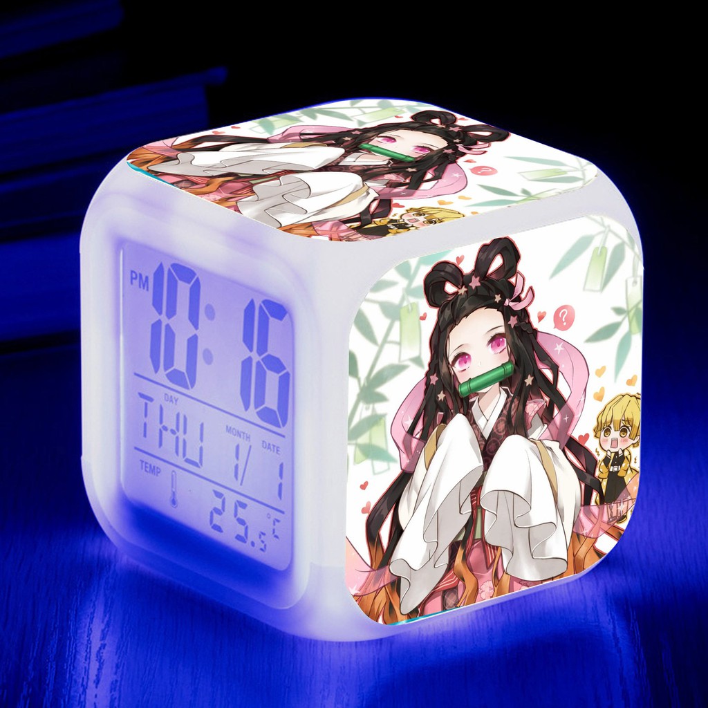 Đồng hồ báo thức để bàn in hình KIMETSU NO YAIBA THANH GƯƠM DIỆT QUỶ VER NĂM MỚI anime chibi LED đổi màu