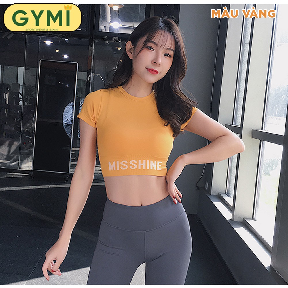 Áo tập gym yoga nữ croptop Misshine GYMI AC10 dáng ngắn tay chất dệt thấm mồ hôi ôm body tôn dáng co giãn