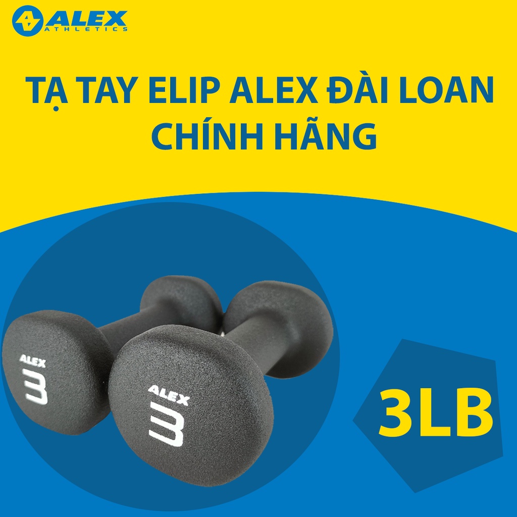 Bộ Tạ Tay Elip ALEX 3LB,Lõi Gang Đặc Bọc Cao Su Cao Cấp Cho Nữ,Trẻ Em Tập Gym Yoga,Chống Trơn Trượt